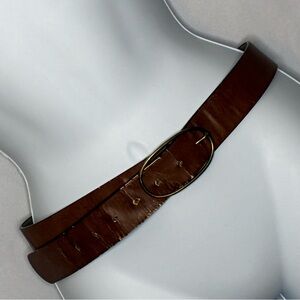 🐼 3/$25 Brown Leather Belt with Oval Buckle size Large
